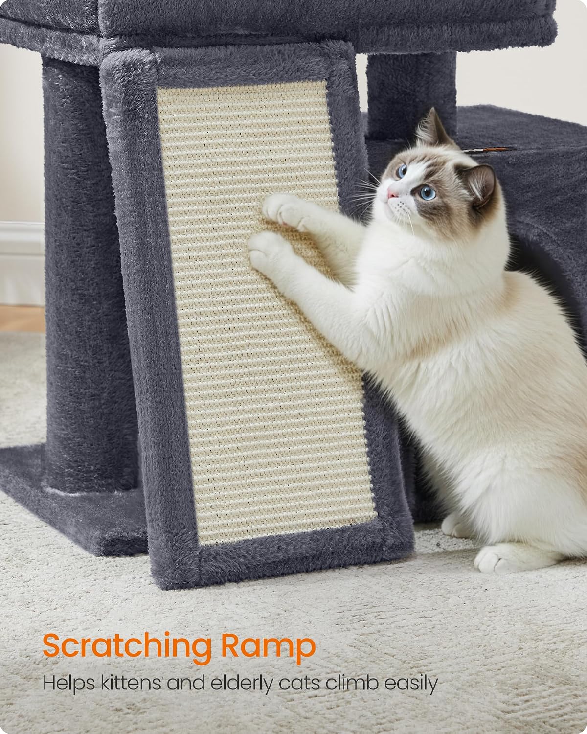 Feandrea Cat Tree, 18.3-in Small Cat Tower, Cute Kittens Condo, Dark Gray