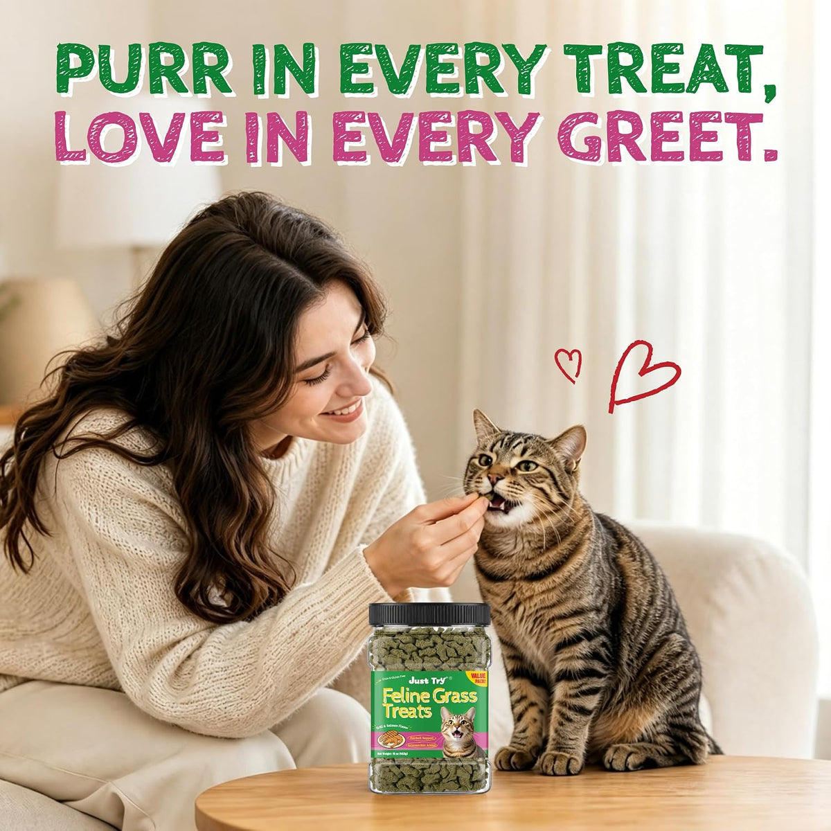Just Try 16oz Feline Grass Treats AntarcticKrill Flavor Cat Hairball Treats
