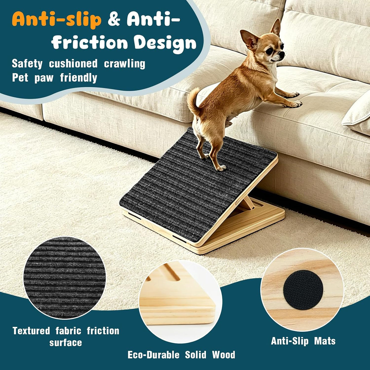 6-Pack Small Dog Ramp for Stairs, Adjustable Gentle Low-Angle Wooden Pet Stair Wedges, Non-Slip Carpet Surface, No Assembly Portable Sturdy Pet Steps for Small Dogs, Senior, Injured, Short-Legged
