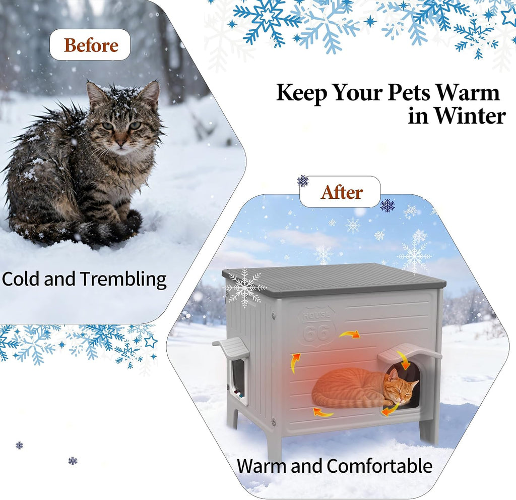 Insulated Cat House Outdoor Weatherproof Plastic Cats Houses for Winter