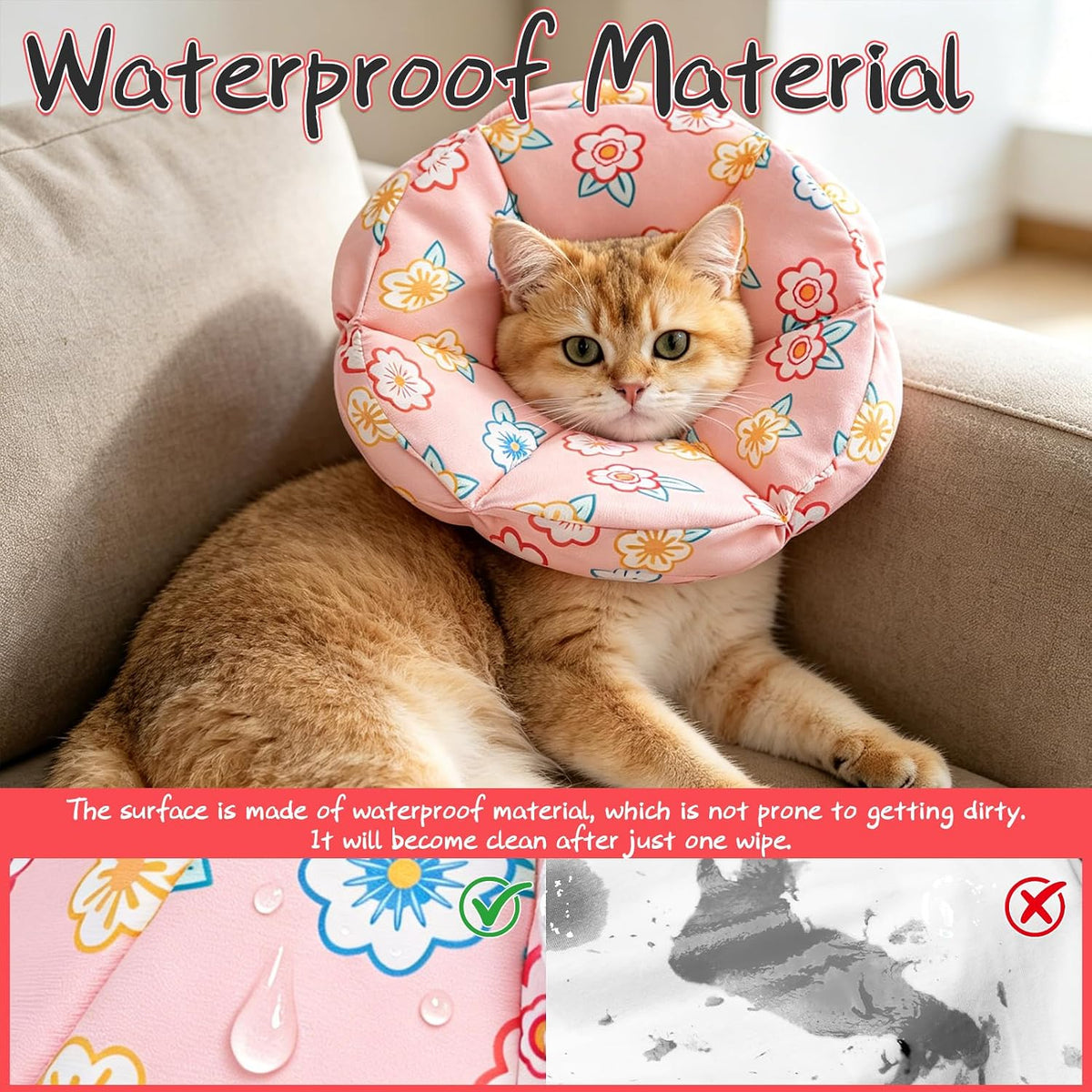 EXPAWLORER Cat Cone Collar Soft,Adjustable Waterproof Flower Style Neck