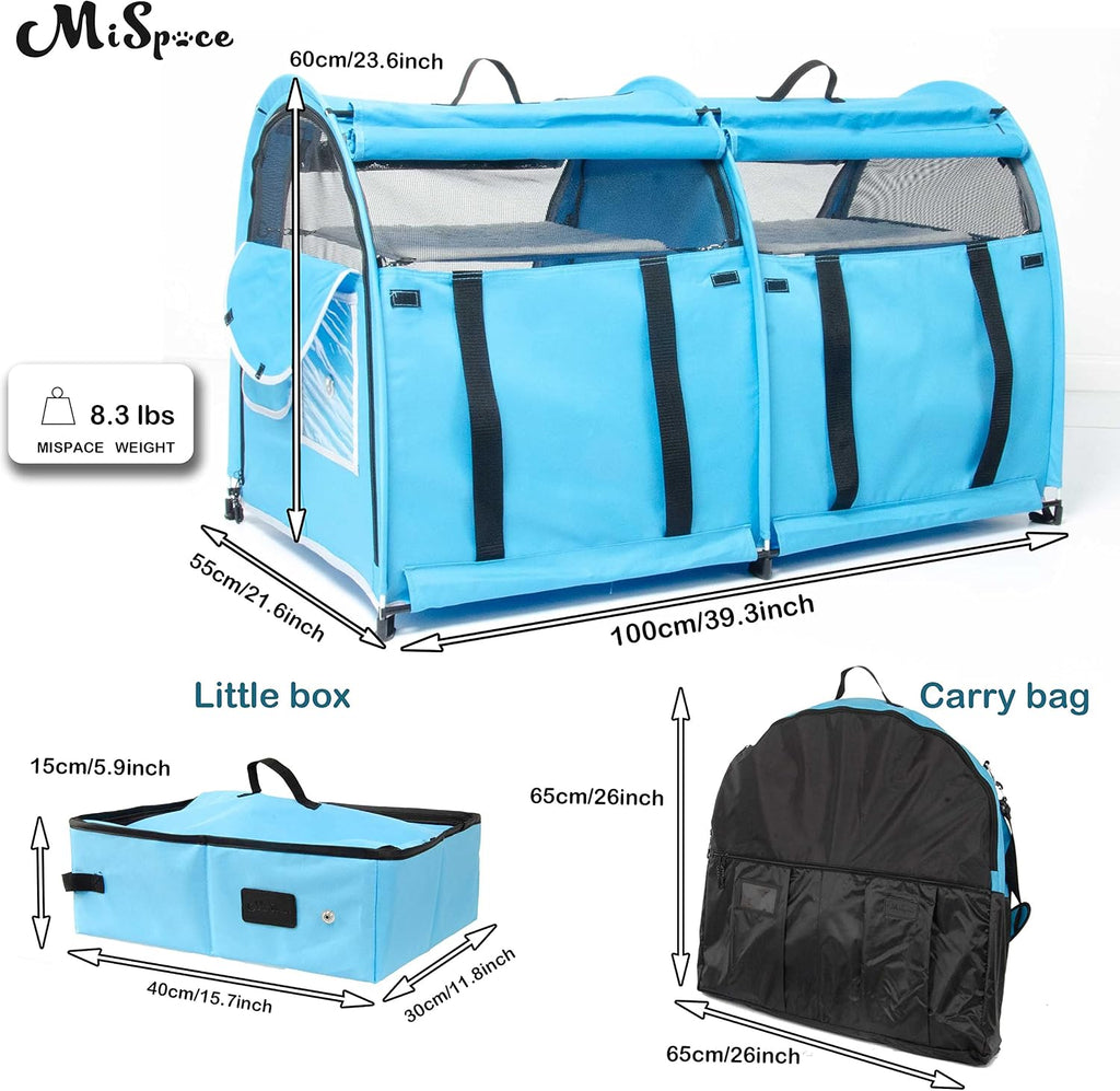 Mispace Portable Double Pet Carriers for Cats Collapsible Cat Condo for Car Travel Pet Kennel Show Cages with Portable Carry Bag Hammocks Mats and Litter Box