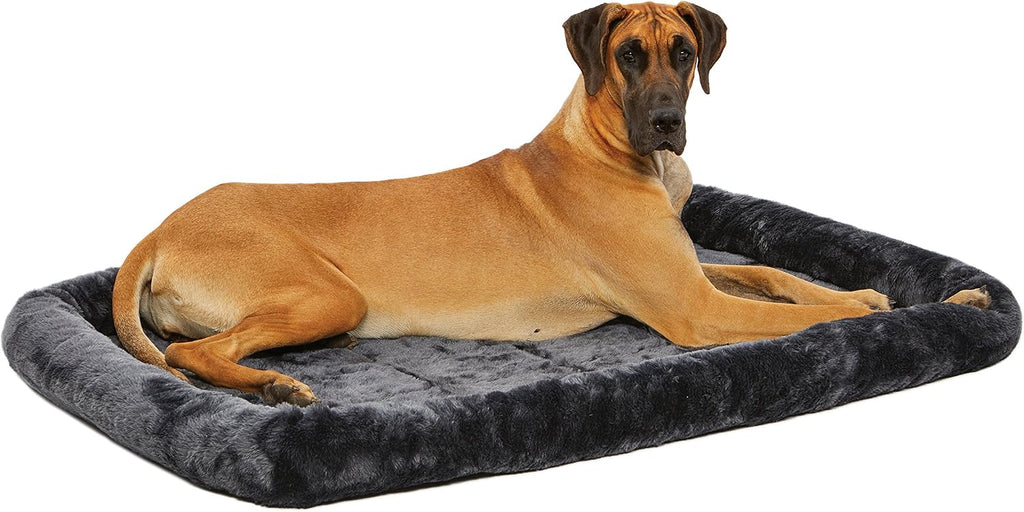 QuietTime by MidWest 54" Dog Crate Bolster Bed, Gray, XL Breeds | Faux Fur Crate Mat, Measures 50.99 x 37.01 x 4.73 Inches, Machine Washable Pet Bed, Fits Most 54-Inch Dog Crates