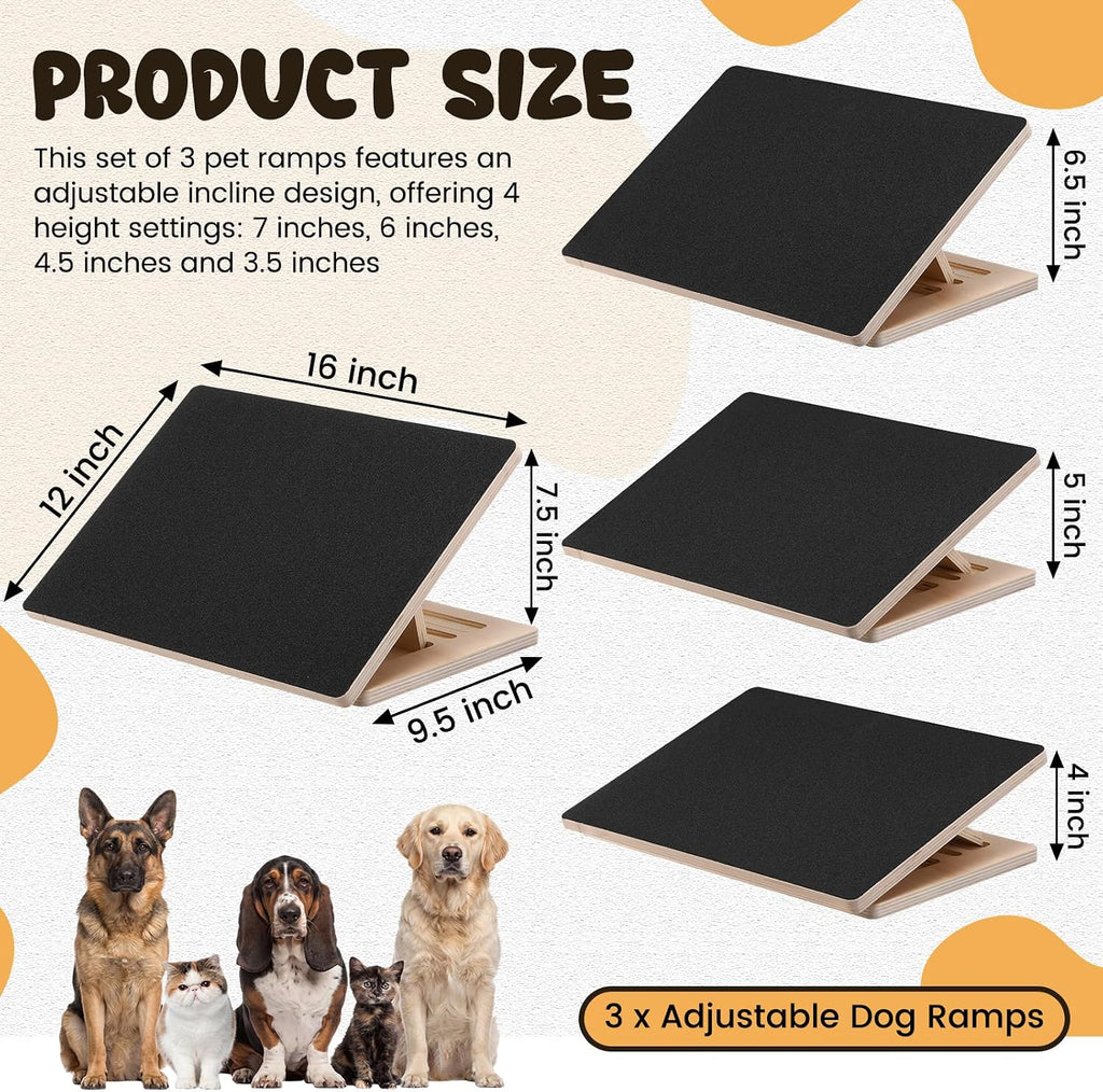 Yalikop 3 Pack Adjustable Dog Ramp for Stairs Extra Wide Wooden High Traction Walking Surface Nonslip Stairs for Small to Large Dog Cat Foldable Pet Ramps for Injured Older Pets (No Installation)