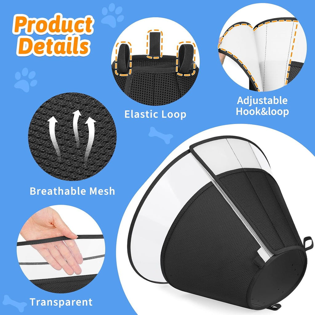 Dog Cone Collar, Clear Soft Cone to Stop Licking, Breathable Mesh