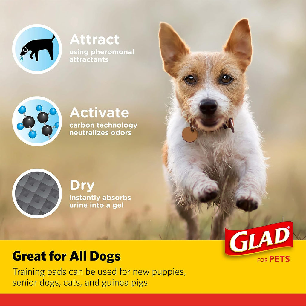 Glad for Pets Black Charcoal Puppy Pads, Large, 150 Count | Super-absorbent, disposable pads for potty training, crate training, and indoor use, 23 x 23 in