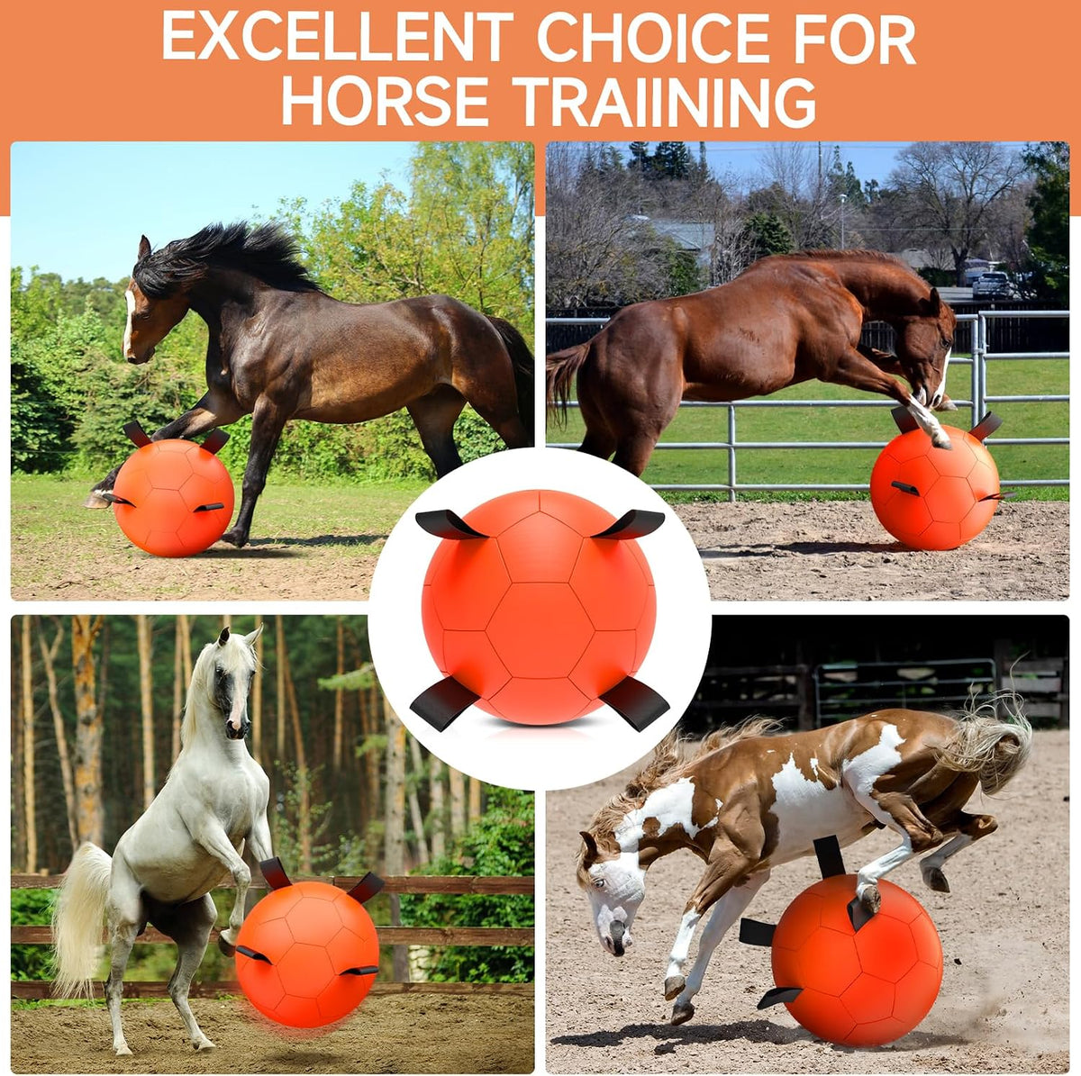 QDAN Herding Ball for Dogs, 25 inch Dog Balls with Straps, Giant Dog Toys Horse Toy, Dog Herding Ball for Australian Shepherd, Orange
