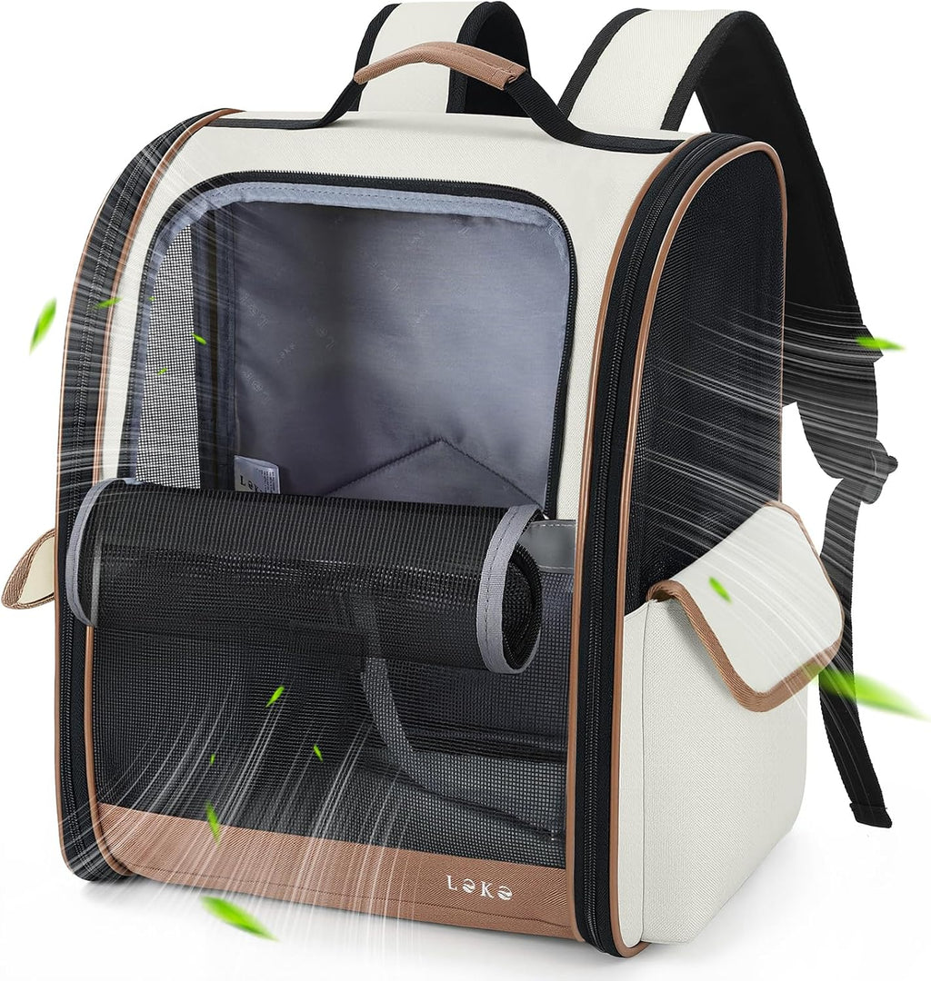 Lekereise Cat Backpack Carriers, Dog Carrier Backpacks with Breathable Mesh for Small Medium Large Cats Dogs Puppy Up to 25 Lbs, Pet Foldable Carrying Backpack Ventilated for Travel Hiking Collapsible