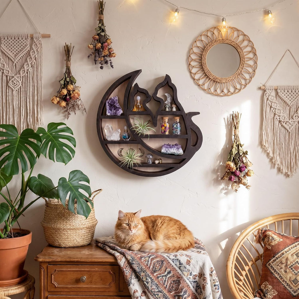Crystal Display Shelf for Wall, Cute Cats Home Decor and Cats Lover gifts