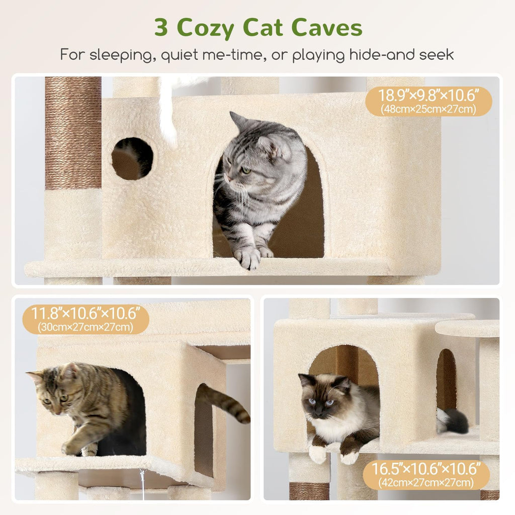 Globlazer F66 Corner Cat Tree, 66in Multi-Level Climbing Tower, Beige