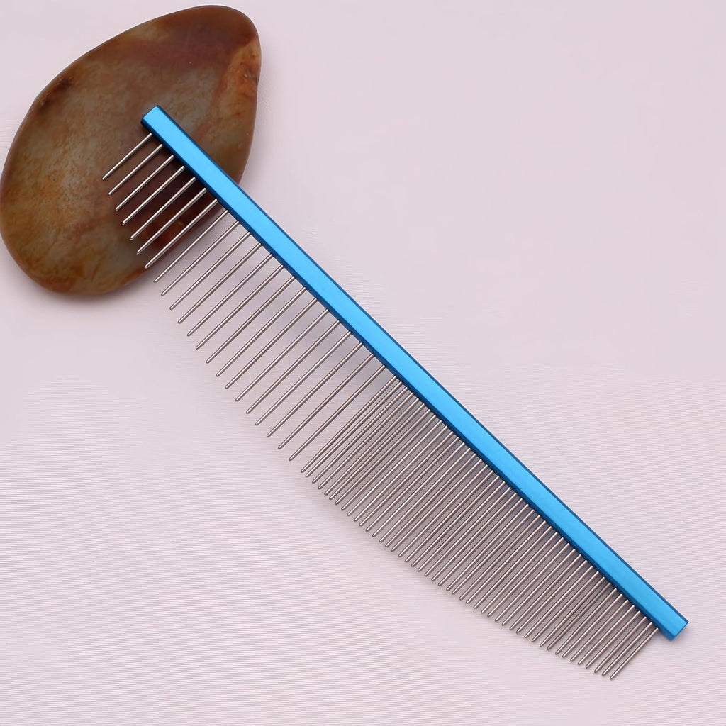 6.57" Crescent Dual-Tooth Wide/Fine Metal Pet Comb for Dogs & Cats