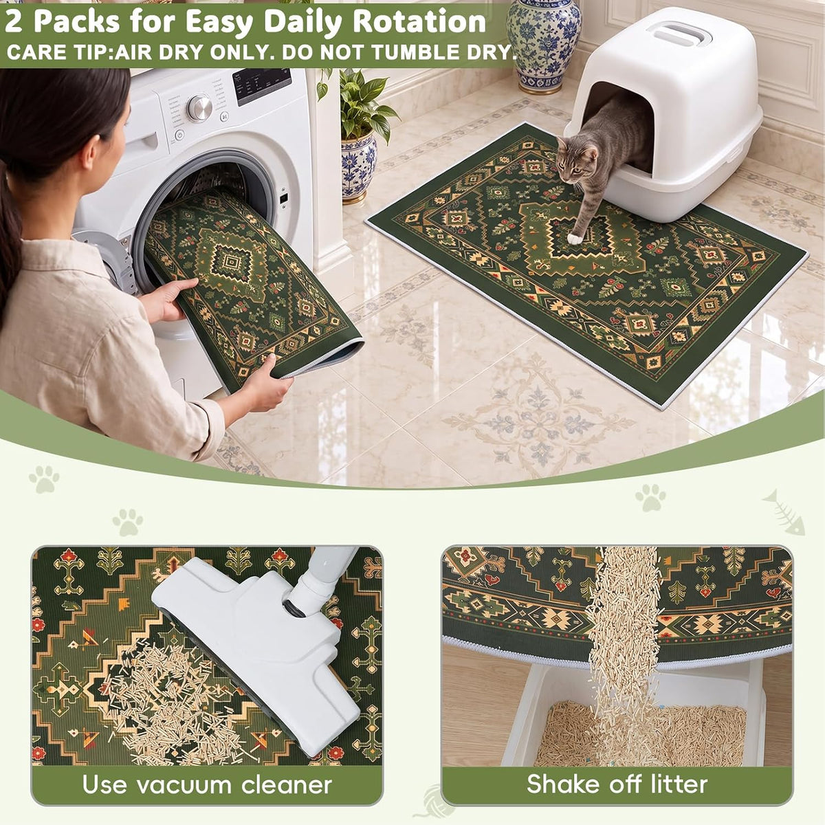 Bienbee Cat Litter Mat, 2 Pack 33" x 22" Machine Washable for Litter Boxes