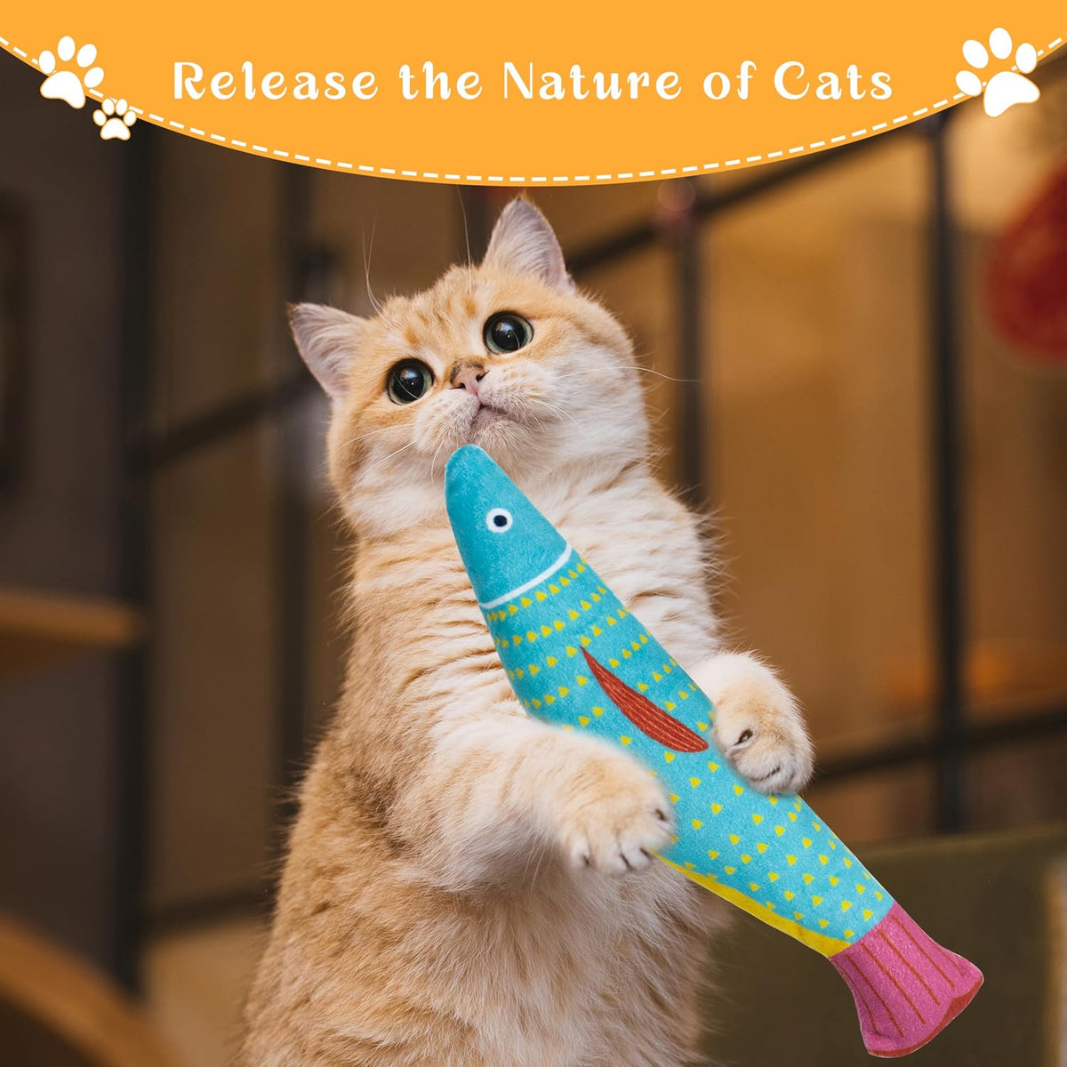 Soft Catnip Toys Fish, 3 Pack Bell Sound Cat Toys for Indoor Cats