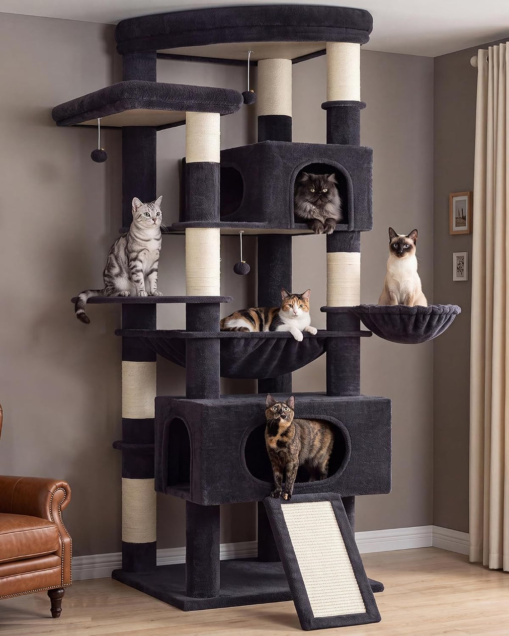 Gitelsnour Cat Tree, 78.7'' Cat Tower, 2 Big Condos for Multi Cats GCT061G