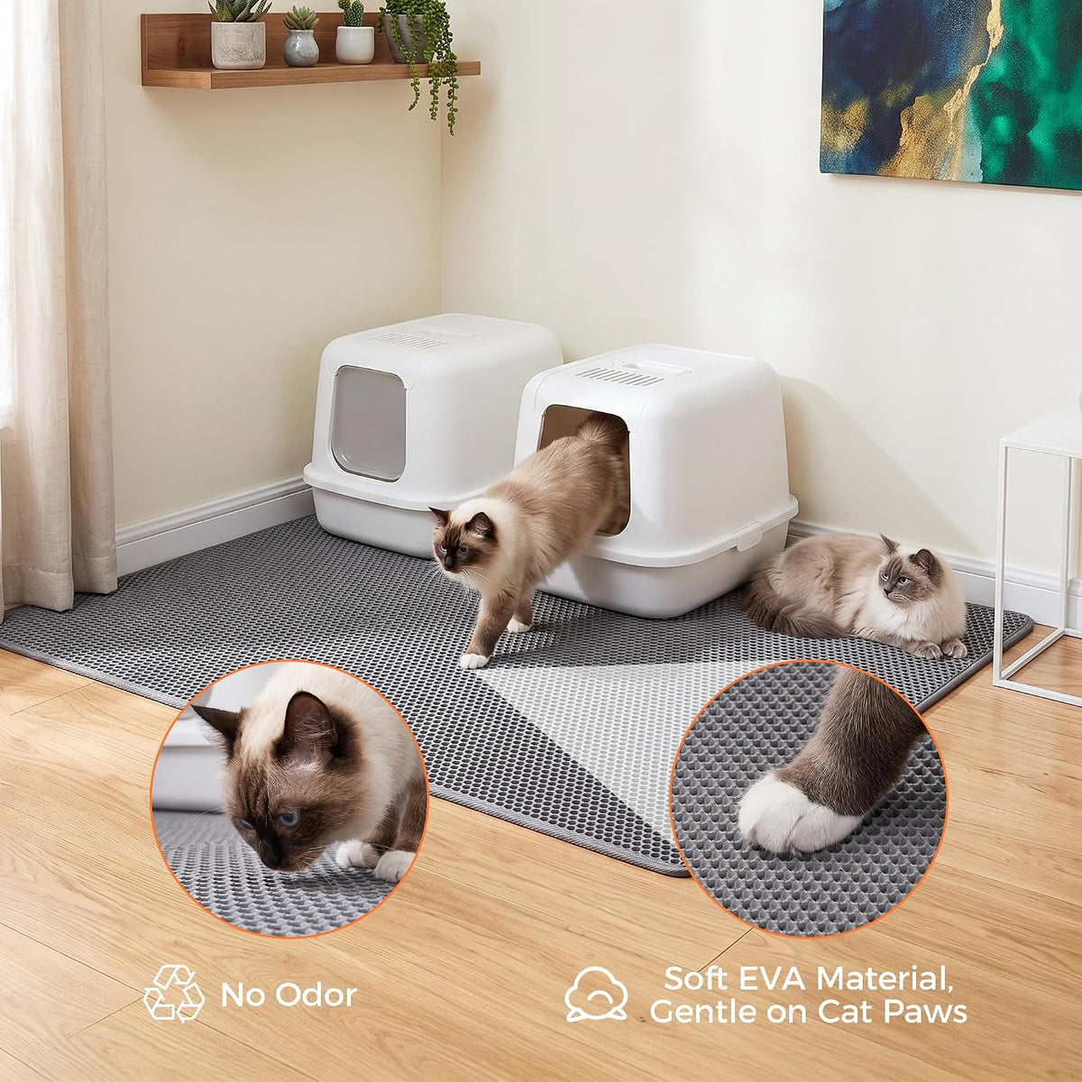 2Packs Cat Litter Mat 47"x36", XL Litter Mat for Litter Box Mat | Large Double Layer Honeycomb Cat Mat, Urine-Proof Soft kitty Cat Litter Trapping Mat, Easy Clean Rinse with Water Grey