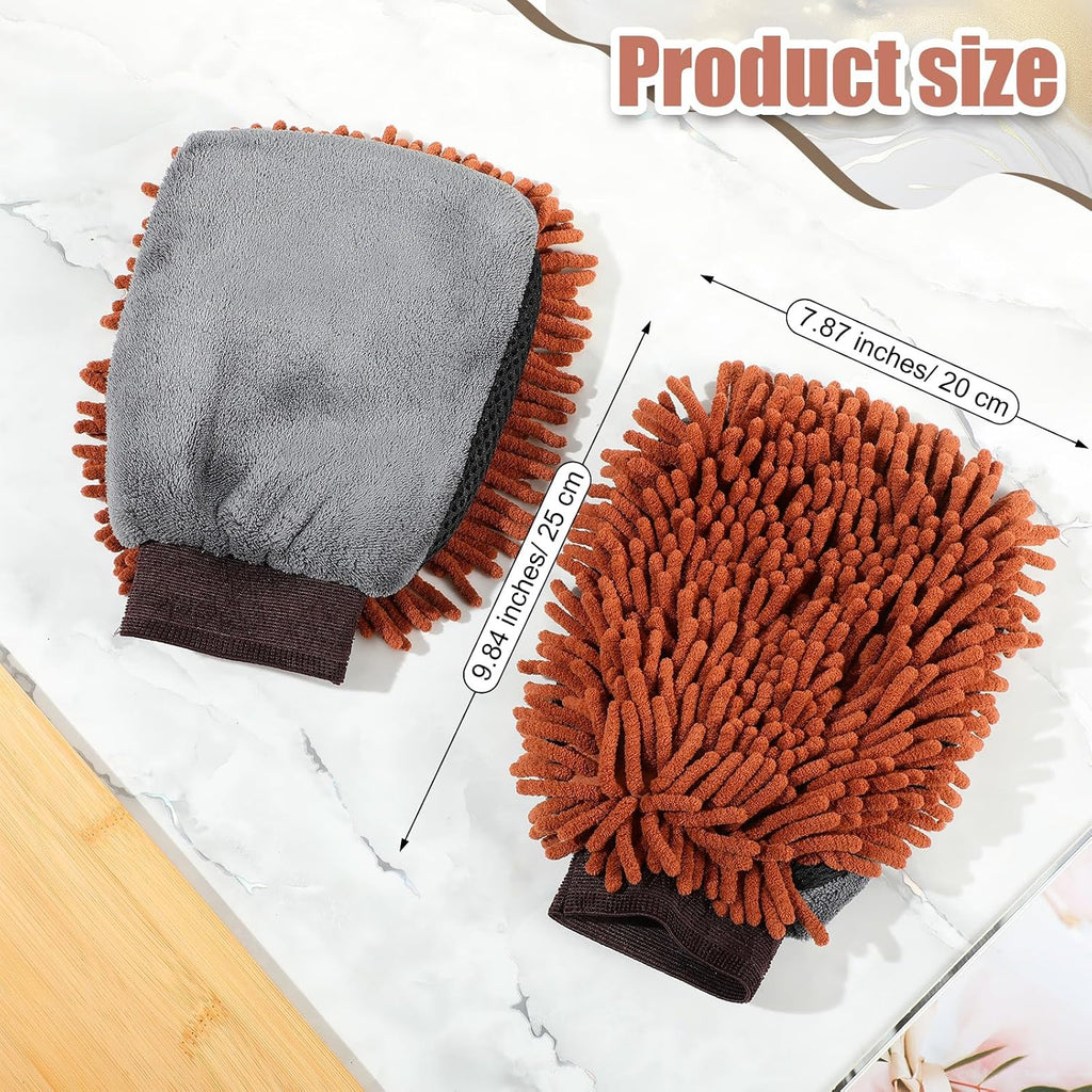 Teenyyou 2 Pcs Dog Towel Chenille Microfiber Pet Grooming Gloves,Brown