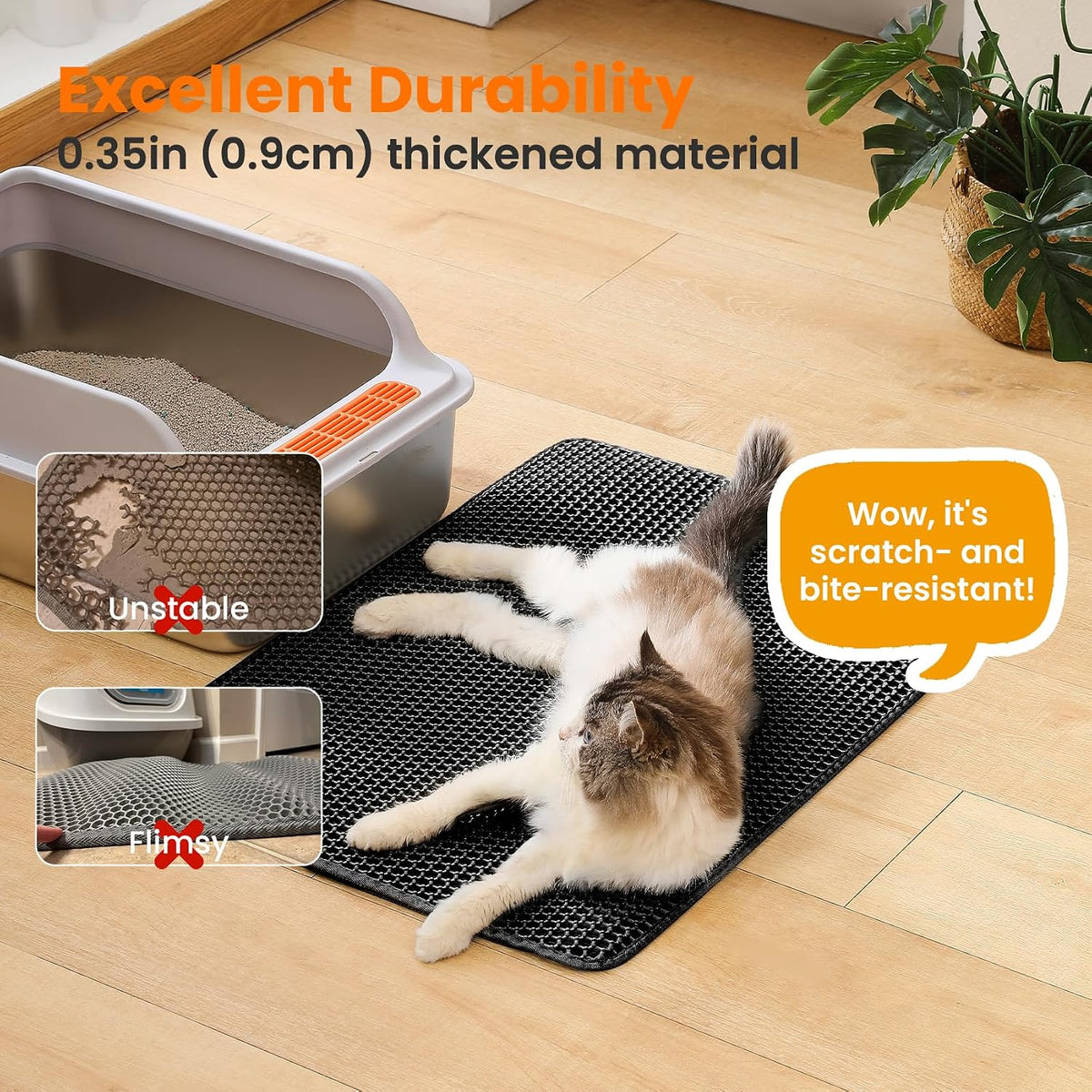 Extra Large Cat Litter Mat, Double Layer Honeycomb Design | 30x22”, Reduces Litter Tracking, Easy to Clean, Waterproof, Non-Slip, Soft on Paws, Scratch Resistant, Black, XL