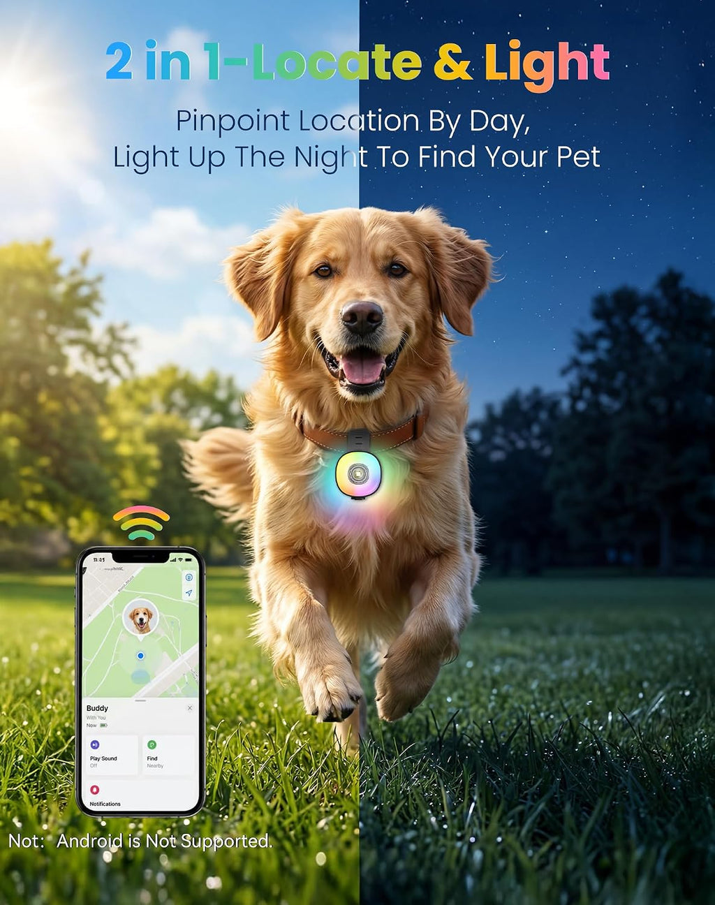 Zellar 2-in-1 Dog Tracker GPS with LED Light, Pet GPS for Pets,Rechargeable