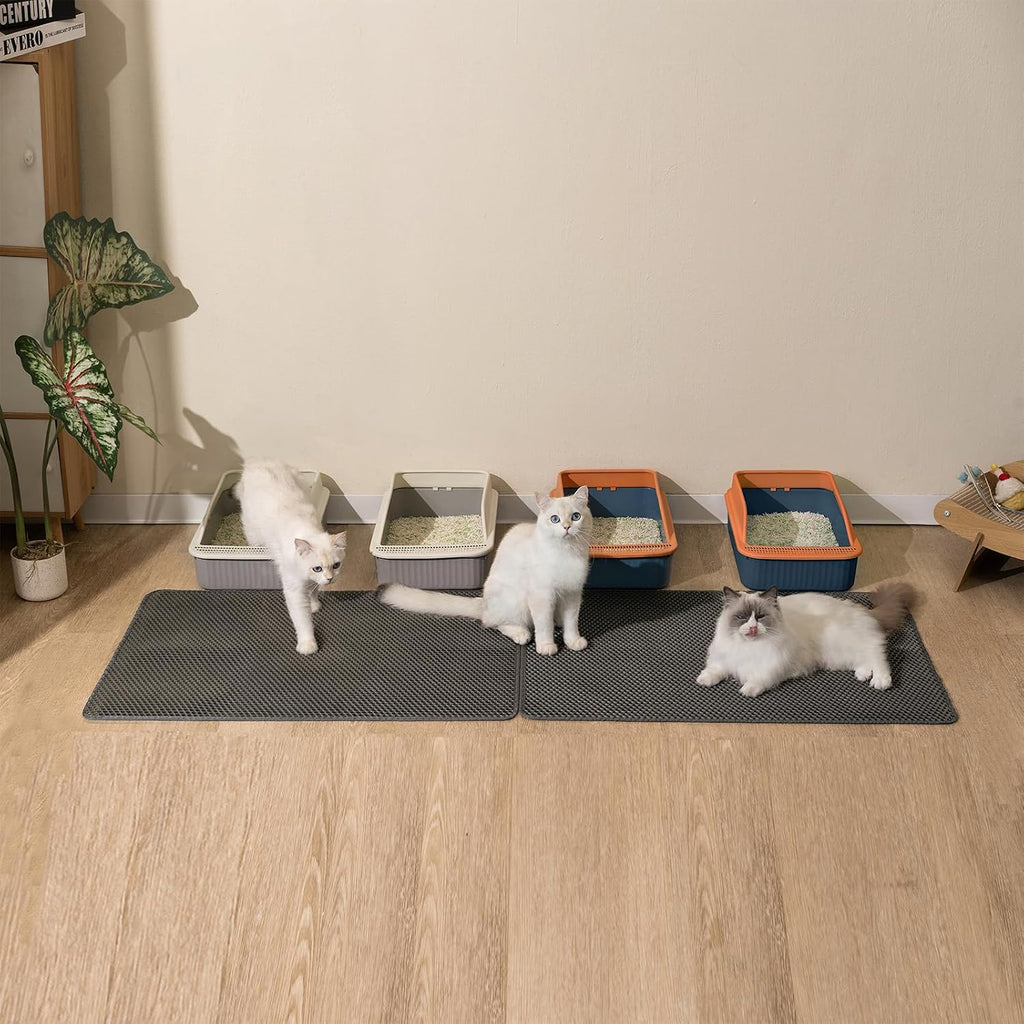 Litter Box Mat, 25x35in 2-Pack, Cat Litter Trapping Mat for Litter Boxes | Honeycomb Litter Mat, Litter Catching Mat, BPA-Free, Waterproof & Urine-Proof Cat Mat, Less Mess, Easy Lift & Clean, Gray