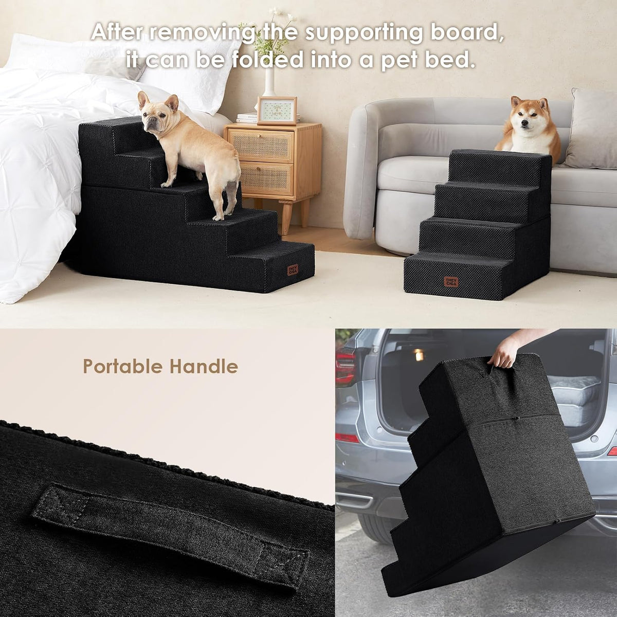 EHEYCIGA Dog Stairs for Bed 22.5" H, 5-Step Extra Wide Dog Steps, Black