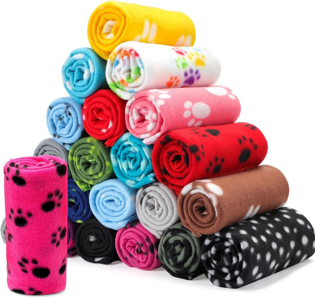 Eccliy 20 Pcs Puppy Blanket Fleece Pet Dog Throw, Paw, 39 x 35 Inch