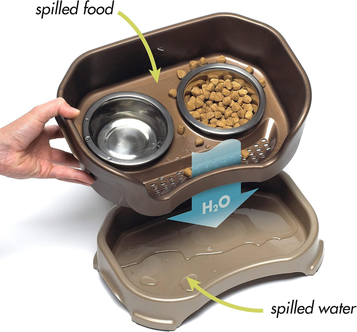 Neater Pet Brands Neater Feeder Deluxe Mess Proof Cat Bowls Elevated, Made in USA, No Spill Raised Bowls for Indoor Cats, Stainless Steel Food and Water Bowl Set, Pet Dish Feeding Station, Bronze 