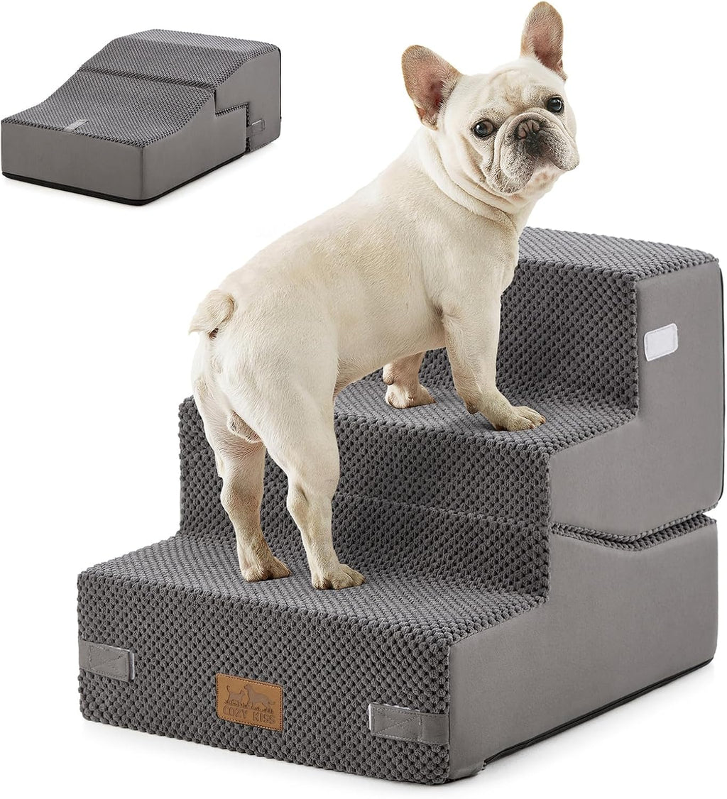 COZY KISS Dog Stairs for Small Dog, 14.2" H, 3 Step for Couch, Gray