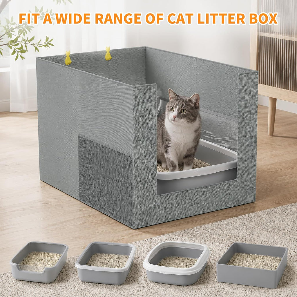 Litter Box Shield with Front Barrier, Cat Litter Box Enclosure Splash Guard