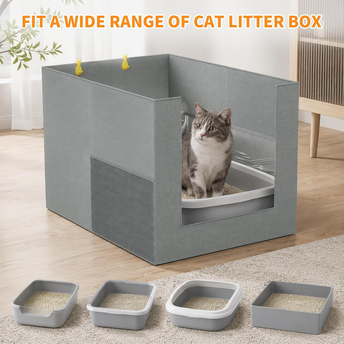 Litter Box Shield with Front Barrier, Cat Litter Box Enclosure Splash Guard