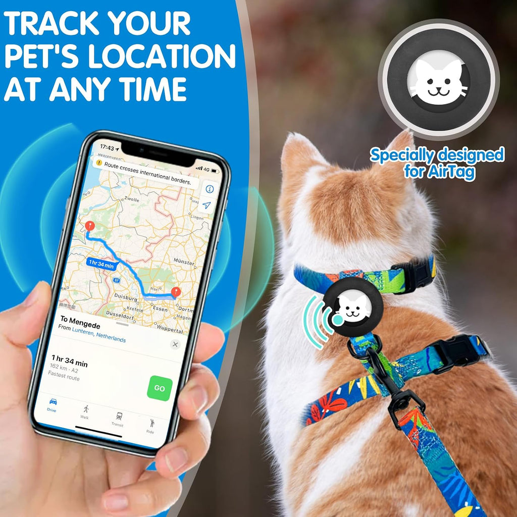 BINGPET Cat Harness with Airtag Holder, Escape Proof for Walking Outdoor