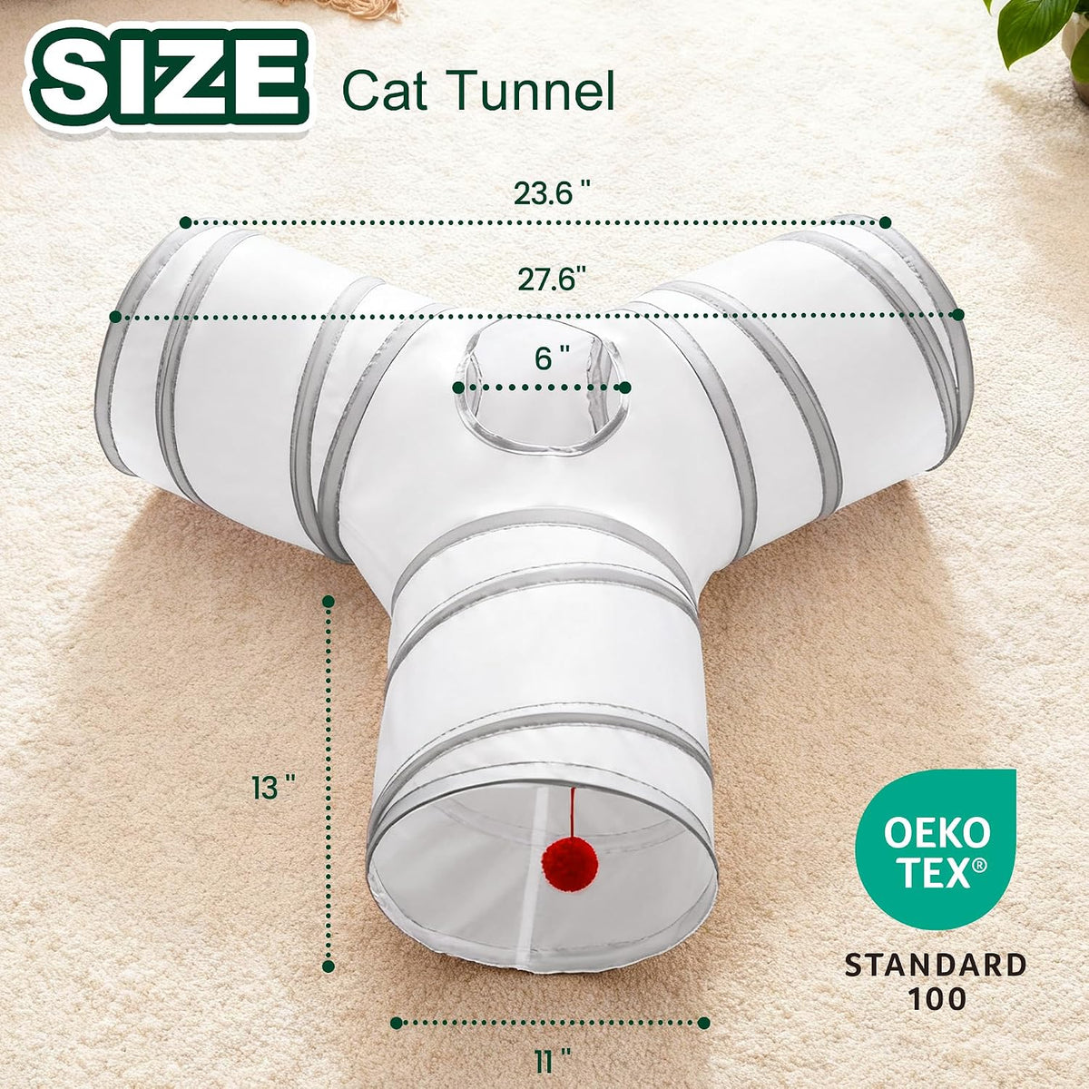 Love's cabin Cat Tunnel for Indoor Cats, 3-Way Collapsible Play Tunnel