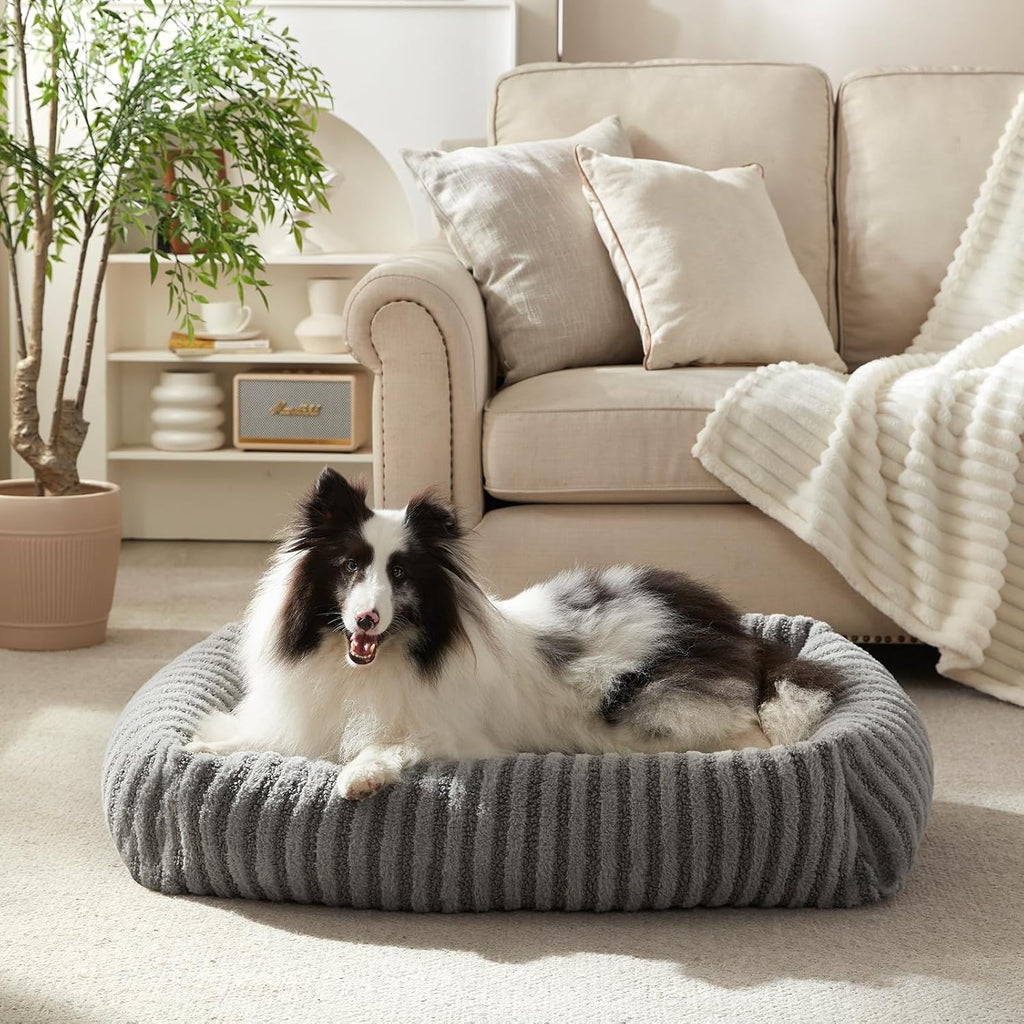 MIXJOY Dog Bed Large Size, Washable Large Dogs Bed with Removable Cover, Rectangle Doggy Beds for Big Dogs, Soft Warming Calming Pet Bed with Non-Slip Bottom, 36"x27"x8", Grey