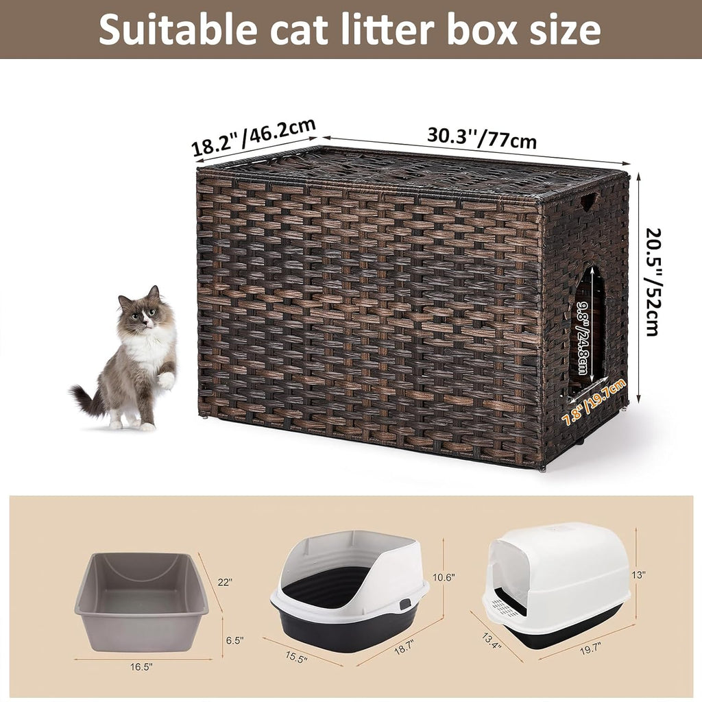 Large Cat Litter Box Enclosure, Hidden Litter Box Furniture with Litter Mat | Side Entry Design, Easy-Clean Removable Top, Quick Assembly, Raised Edge for Secure Items, Side Grip Cutouts