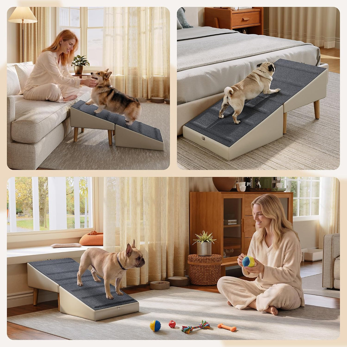 2 in 1 Ottoman Dog Ramp for Couch,Stable Folding Ramp for Small Dogs