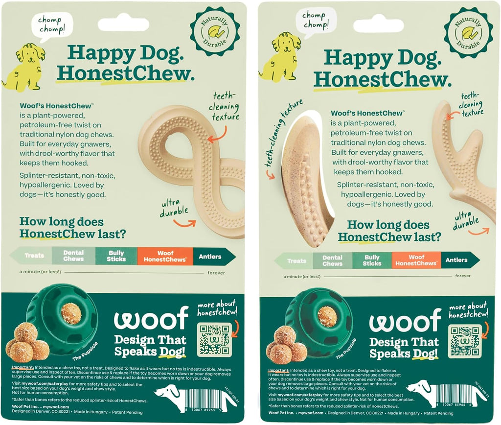 WOOF HonestChew Duo Dog Chew Toy Set for Dogs 25-60 lbs