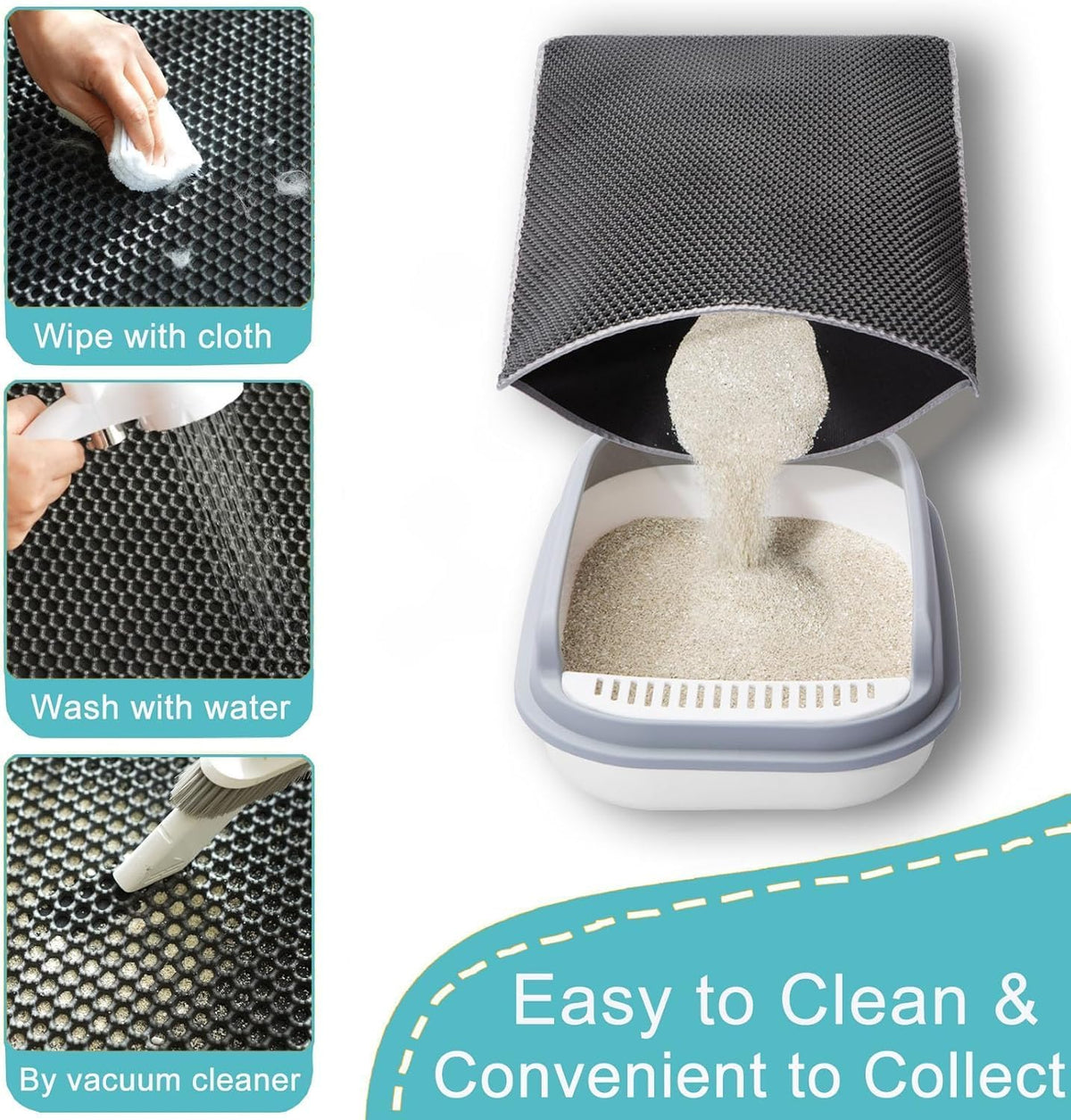 Litter Box Mat, 25x35in 2-Pack, Cat Litter Trapping Mat for Litter Boxes | Honeycomb Litter Mat, Litter Catching Mat, BPA-Free, Waterproof & Urine-Proof Cat Mat, Less Mess, Easy Lift & Clean, Gray