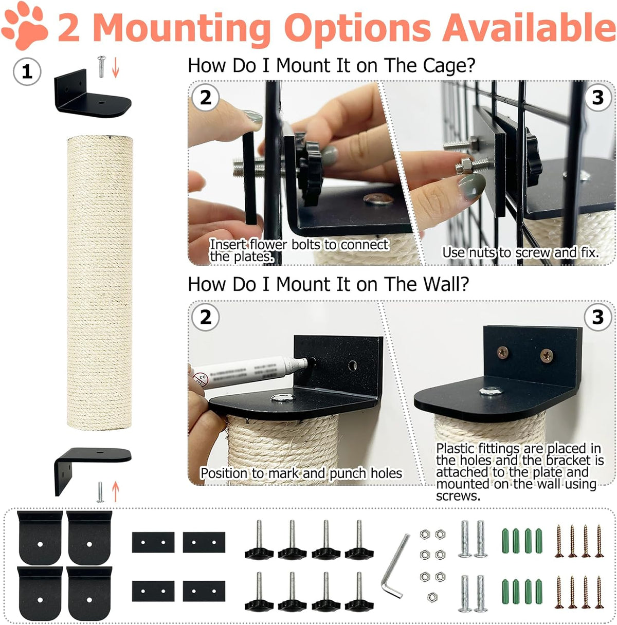 Cat Scratching Post Wall Mounted 2-in-1 Cage Mount Cat Scratcher