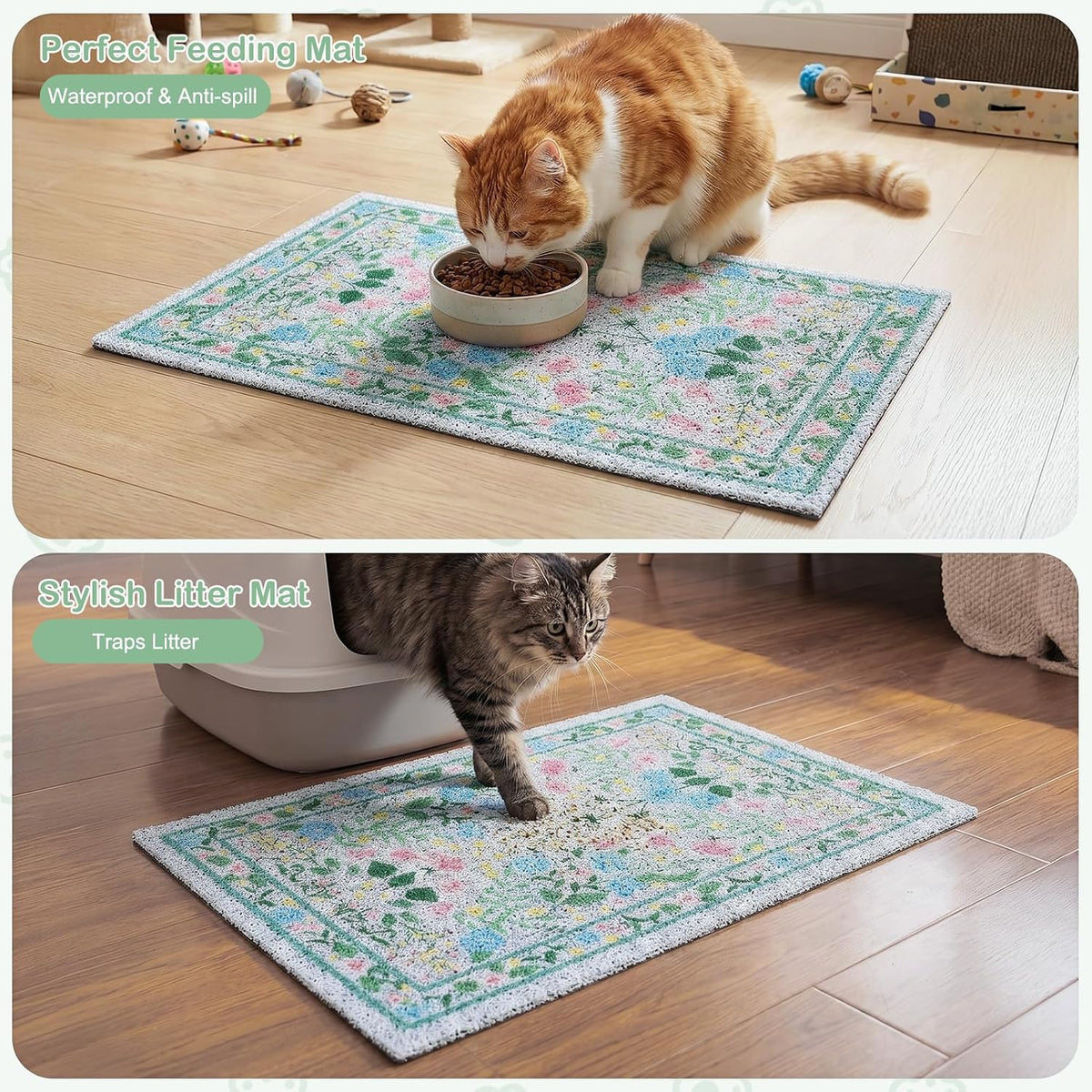 Glittme Cat Litter Mat, 24"x15" Non-Slip Washable Trapping Mat for Cats | Litter Trapping Mat With Thick PVC Coil To Catch Scatter, Soft On Paws And Waterproof Bottom To Protect Floors