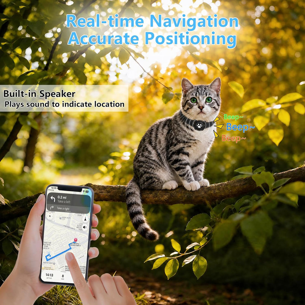 GPS Tracker for Cats, Cat GPS Tracker, Pet Location Tracker with Collar, Real-Time Tracking, No Monthly Fee or Subscription, Waterproof, 365-Day Long Battery Life Cat Collar, iOS & Android (Black)