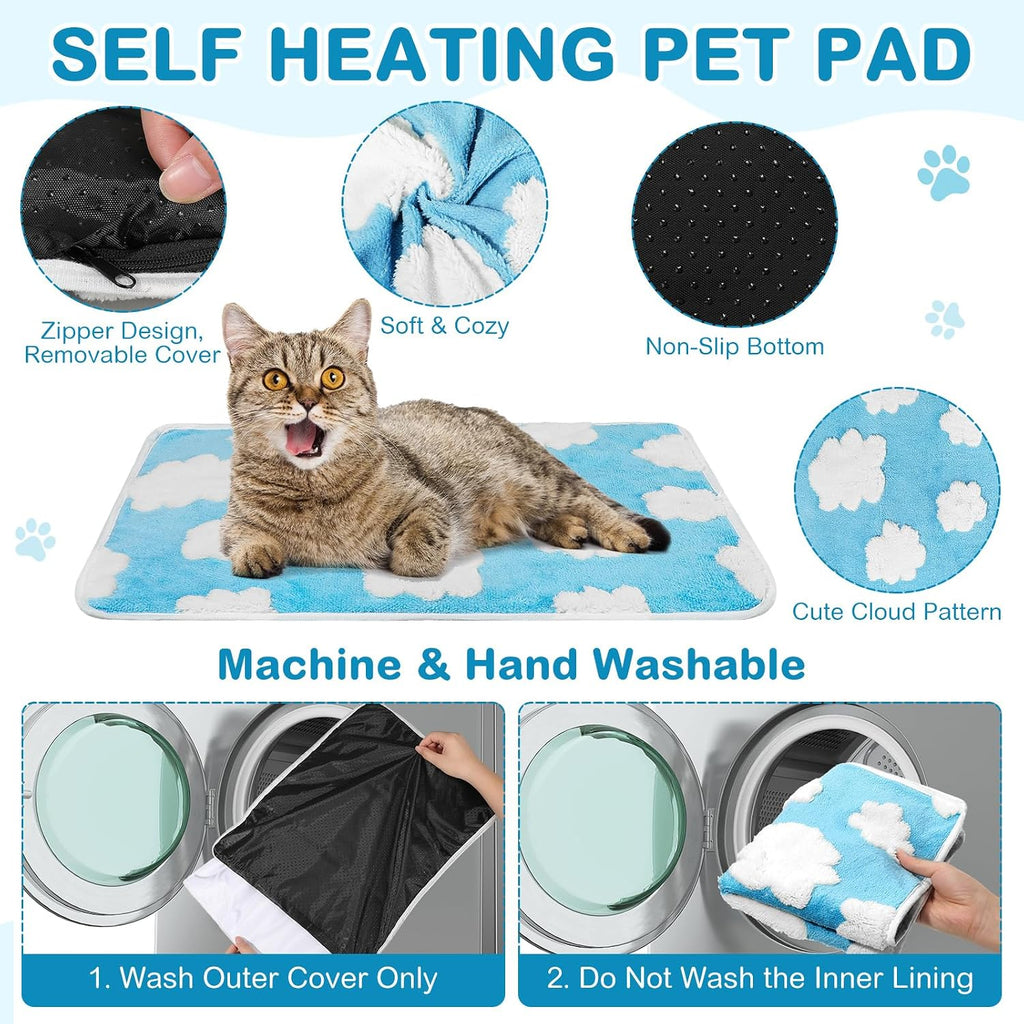 4 Pack Self Heating Cat Pad Self Warming Dog Mat, Clouds, 16 x 20 Inch