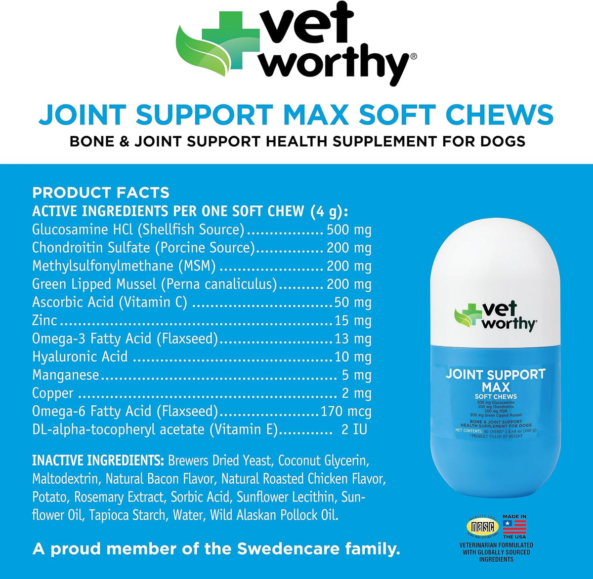 Vet Worthy Joint Support Max Soft Chews - Bone & Joint Supplement - 60ct