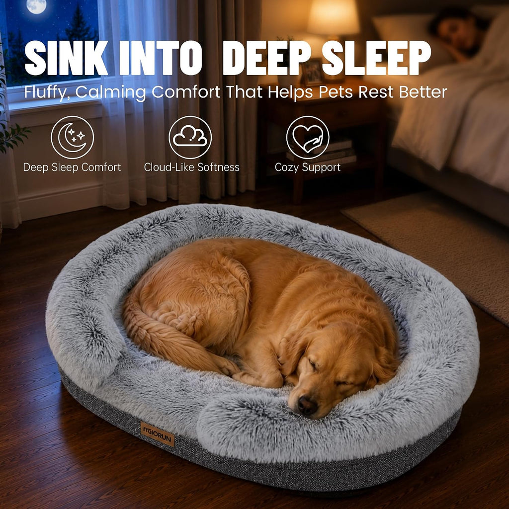 Miorun Fluffy Orthopedic Dog Beds Large Sized Dog, 40" Bolster Sofa Bed