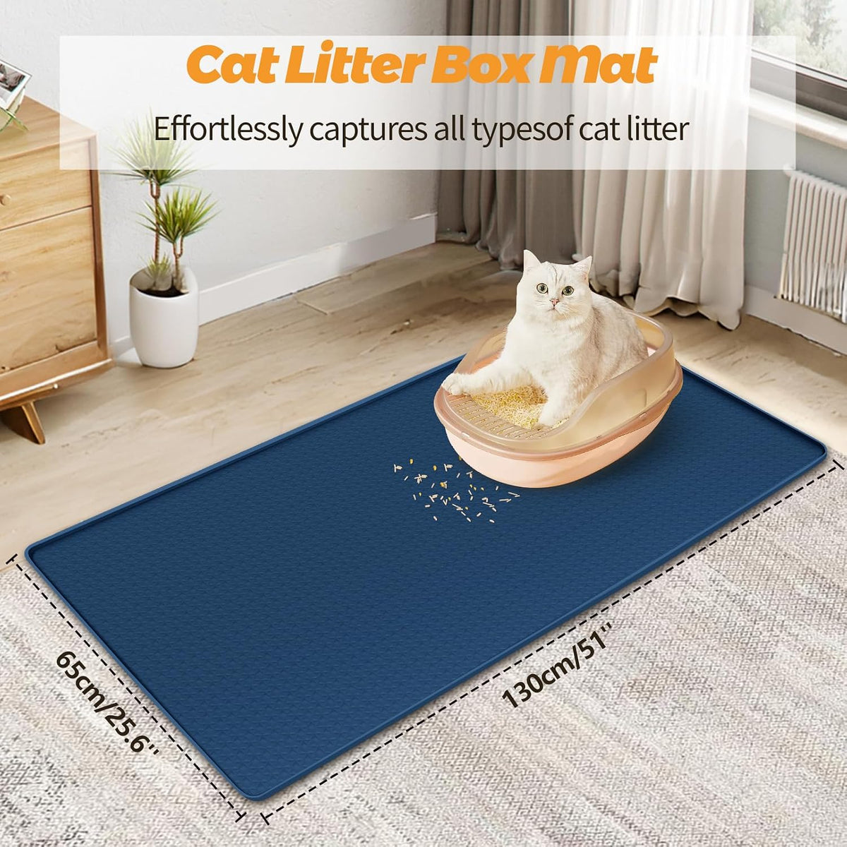 Cat Litter Mat for Litter Box 51"x25.6" Extra Large Silicone Mat, Blue