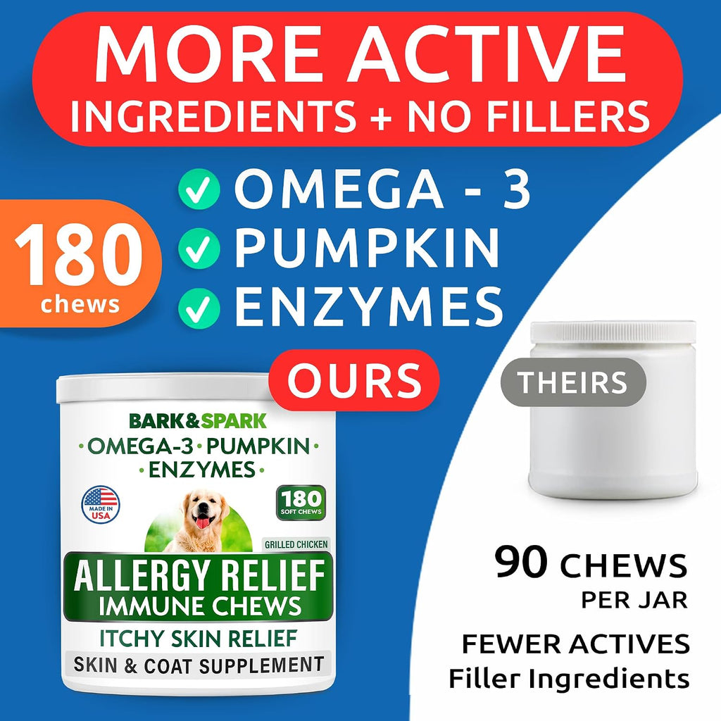 BARK&SPARK Dog Allergy Relief Chews - Skin Health, Anti-Itch Supplement