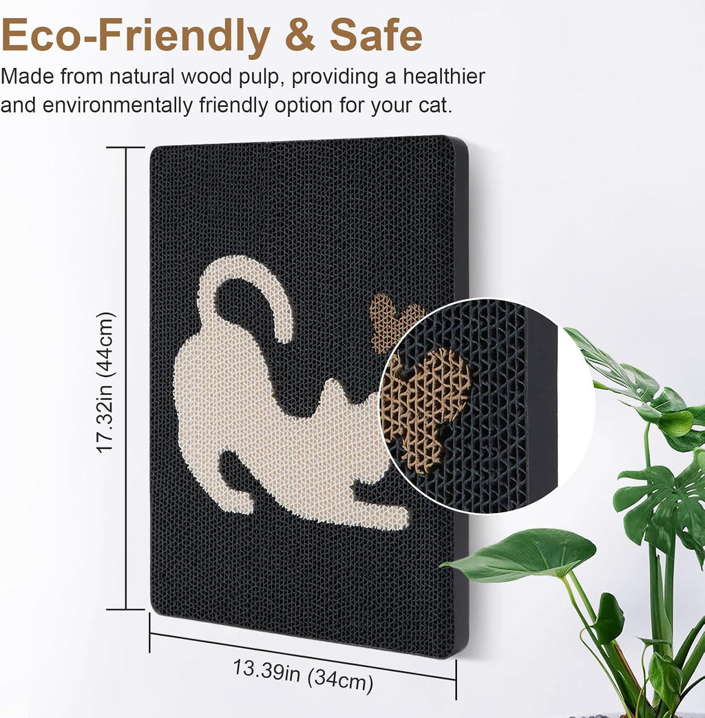 Ownpets Wall Cat Scratcher, Cute Vertical Cat Scratching Board, Wall Mounted Cat Scratch Pad for Wall, Glass, Wood, and Tile, Furniture Protector, Black