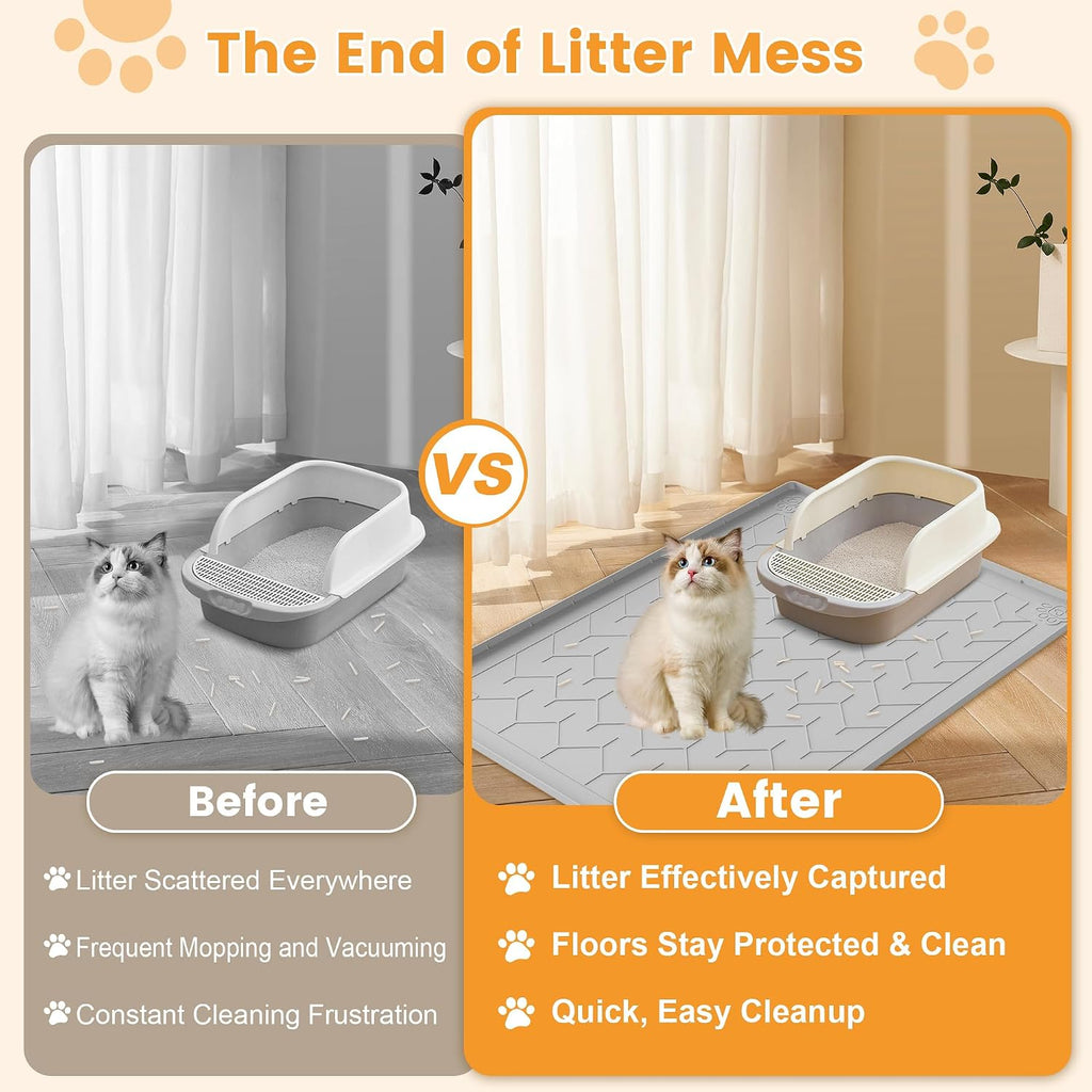 Silicone Cat Litter Mat, 40"x28" XLarge Waterproof Trapping Mats | Raised Edges Leakproof, Non-Slip, Scatter Control, Soft Paws, Litter Trap, Easy Shake/Rinse, Multi-Use(Food,Door,Kitchen)