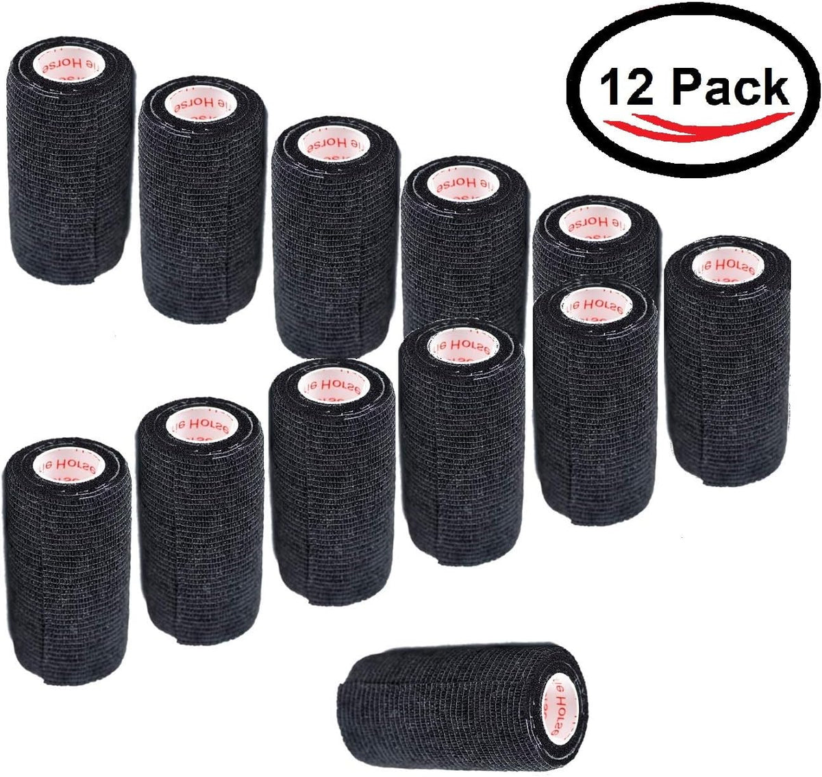 3 Inch Self Adhesive Bandage Wrap - Self-Sticking Vet Wrap - Black, 12 Pack