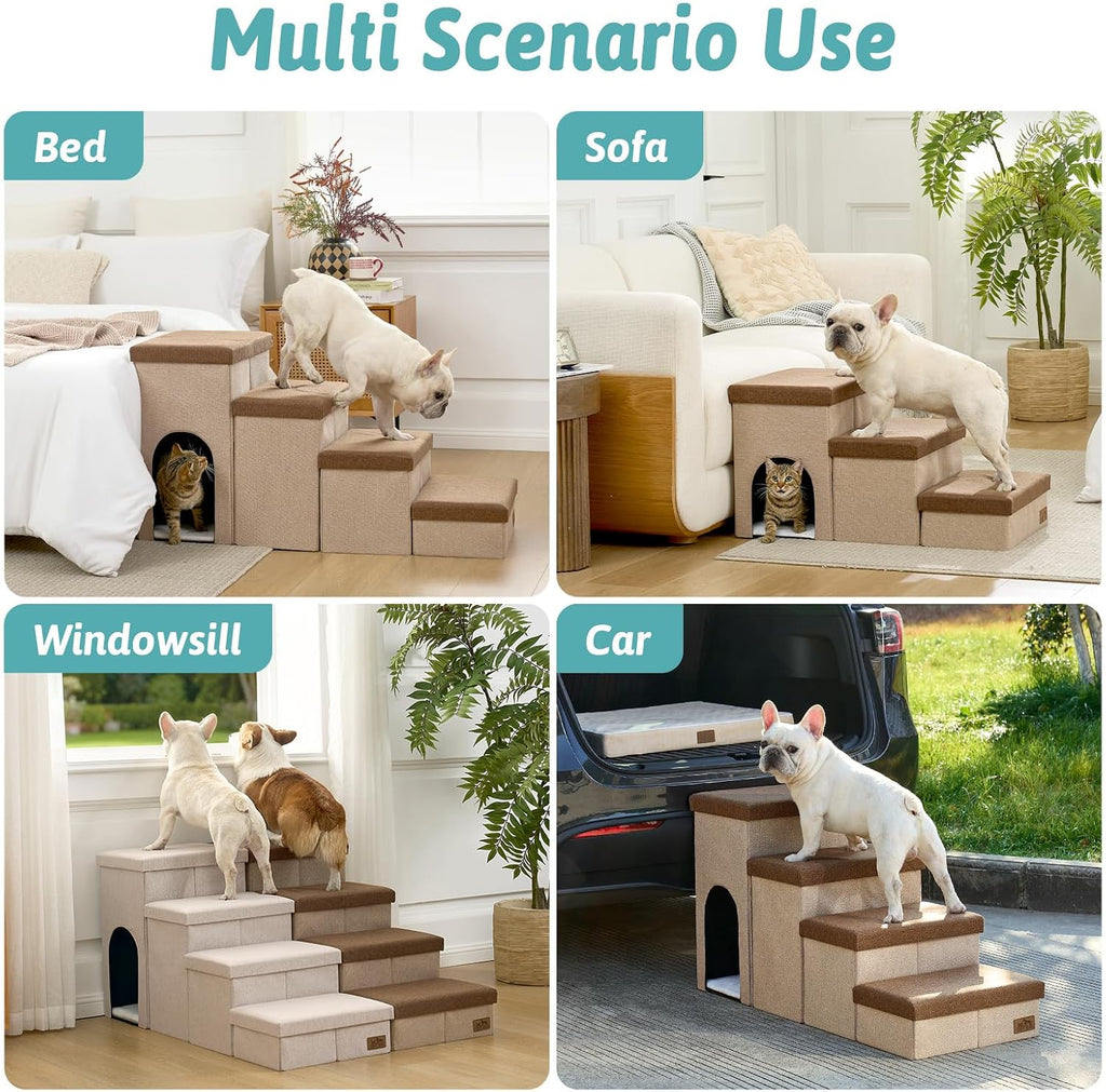 COZY KISS Dog Stairs with Storage, 17.7" H Dog Steps with Condo, 3-Step