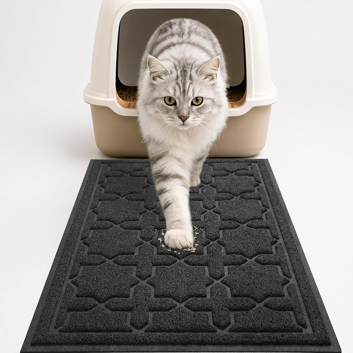 Yimobra Cat Litter Mat, Waterproof Litter Trapping Mat, 24x20, Black | PVC Litter Box Mat with Non Slip Backing, Easy Clean Surface and Scatter Control Design for Cleaner Floors