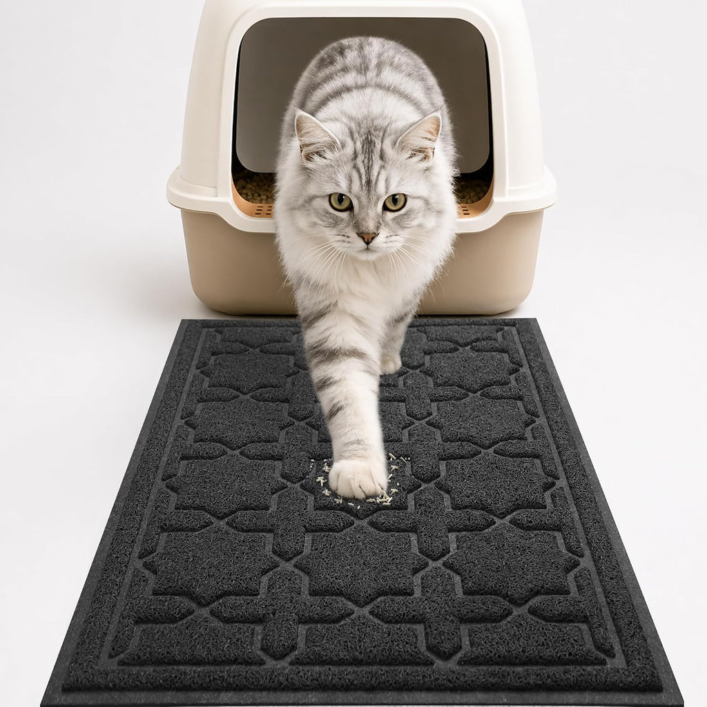 Yimobra Cat Litter Mat, Waterproof Litter Trap Mat, 35.4x23.6, Black | PVC Litter Box Mat with Non Slip Backing, Easy Clean Surface and Scatter Control Design for Cleaner Floors